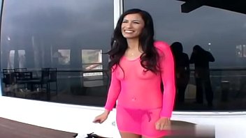 Preview 1 of Lony Sanders - Two horny fellows ball brunette whore Monica Breeze in pink fishnet