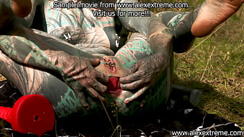 Preview 4 of Kilrea Mia - Anuskatzz fuck mrhankey dildo,  anal fisting,  show her pierced pussy &amp_ anal prolapse in the forest