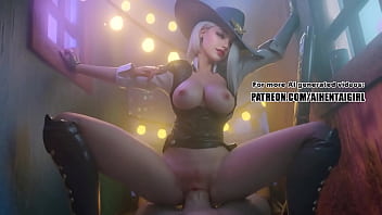 Preview 1 of Xnxx Son Force Mom - Overwatch Ashe cosplay Dick Ride | Uncensored Hentai AI generated