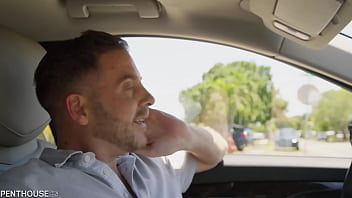 Preview 1 of Britania Razzavi - PenthouseGold.com - Busty MILF Nadia White Gives Horny Driver A Sloppy Blowjob And Pussy Pounding