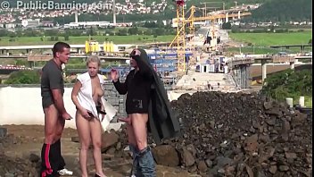 Preview 4 of Danilova Angelina - Young cute blonde girl PUBLIC threesome with 2 guys with big dicks