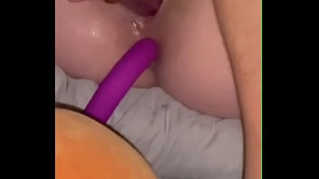 Preview 4 of Beud Full - Close up of first time inserting giant vibrator/dildo and anal toy at the same time she throws up just from the massive toy in her vagina. Three hours later I let her cum