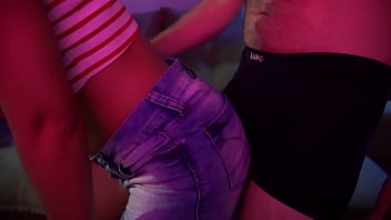 Preview 2 of Sexy Hollwoooy - BOUNCING on his lap with jeans shorts,  he came THROUGH underwear