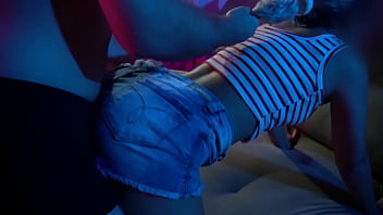Preview 3 of Sexy Hollwoooy - BOUNCING on his lap with jeans shorts,  he came THROUGH underwear