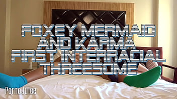Preview 1 of Big Asss Tits Milf Stepmom - Foxey Mermaid and Karma in a hot interracial threesome with a big black man