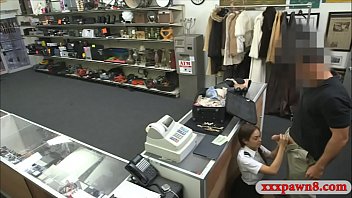 Preview 1 of British Croydon - Stewardess pawns pussy and screwed in pawnshops toilet