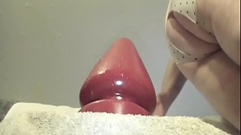 Preview 1 of Uk Amateur Samantha - riding huge red toy in ripped panties