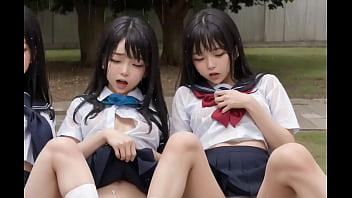Preview 3 of Pjoolan Devi - Three Japanese Girls Squirting Outdoor in Rain