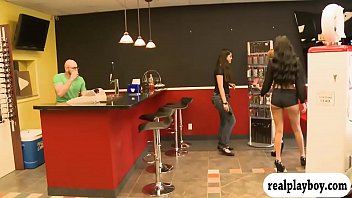 Preview 1 of Girl And Girl Toilet Drink Mouth - Pretty ladies showing off boobs for a chunk of money