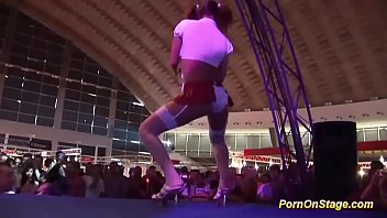 Preview 1 of Cum On Made - lesbian pornshow on public stage