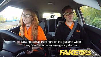 Preview 2 of Nude Nude Alexis Sky - Fake Driving School Nerdy ginger teen fucked to creampie orgasm