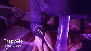 Preview 4 of Edda Joe - cute femboy penetrates her ass alone using a big thick dildo,  moans like a sissy in heat