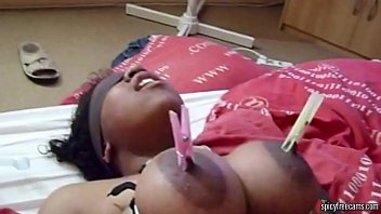 Preview 4 of Lo La Foxxx - Blindfolded Ebony is Fingered with Clamps