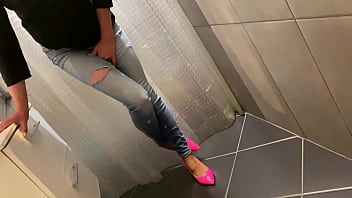 Preview 1 of Tailor Girl Sex - Desperate Pee in My Jeans next He Pee on my Ass and I give him BlowJob too