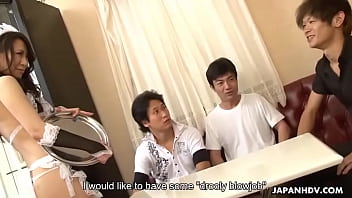 Preview 2 of Bottom Webcam Emo - Three dudes order a creamy delight from a hot Asian waitress
