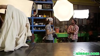 Preview 1 of Animel And - Hot natural titted ebony babe banged hard inside the workshop