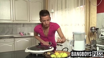 Preview 1 of Busty Mom Priya Rai - Horny twink lovers barebacking hardcore in the kitchen