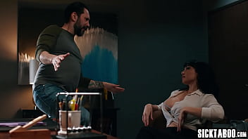 Preview 3 of Old Slim Mom And Young Son - Desperate big tits MILF Little Puck drops on her knees and gave a blowjob