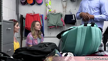 Preview 1 of Xxxhot Vidio - Cute thief Nadia finds heself in trouble with her stepsis and a horny and angry mall cop