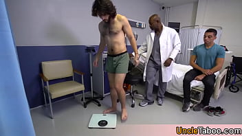 Preview 2 of Nigro Girl And London Boy - Visiting a beautiful black doctor with my erection problems Looks like he has a special treatment