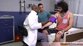 Preview 1 of Nigro Girl And London Boy - Visiting a beautiful black doctor with my erection problems Looks like he has a special treatment