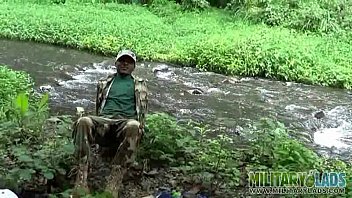 Preview 1 of Nice For A Mature - Brown soldier strips naked by the stream