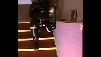 Preview 1 of Vintage Shower Porn - Roxina2002RubberDogInStairs220302.MPG
