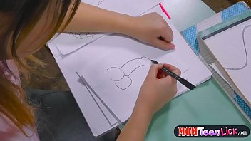 Preview 1 of Mom Old Strapon - Busty teacher fucks female student in class with a strapon