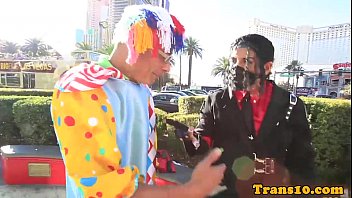 Preview 1 of Halimag - Purplehaired tranny riding on clowns dong