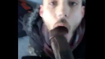 Preview 4 of Sport Clips Sexy Survival Camp - White guy sucking a big fat black cock outside