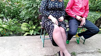 Preview 1 of Granny Ebcam Porn - Horny mother-in-law made me cum on her shoes in a public park
