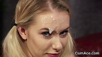 Preview 4 of Puboic Flash - Wicked babe gets sperm load on her face eating all the spunk