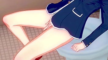 Preview 3 of Doubl Black - Hentai girl masturbating in the school&#039_s bathroom
