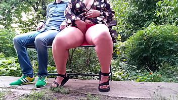 Preview 2 of Sanelon P0rn Video - Slutty mother-in-law spreads her legs wide to pee in a public park