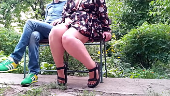 Preview 1 of Sanelon P0rn Video - Slutty mother-in-law spreads her legs wide to pee in a public park