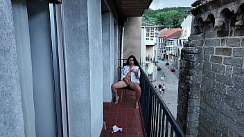Preview 4 of Naked Camera - Risky Public Balcony Masturbation of My StepSister