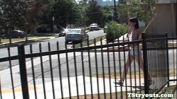 Preview 1 of Chubby Hidden Camera Gay - Casting tgirl beauty sucking and jerking cock