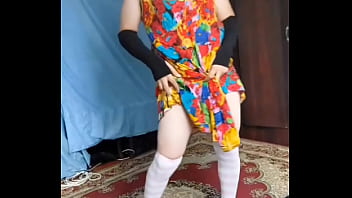 Preview 3 of Bfsexy In - RED Mini Dress White Sexy Trans Cute Sissy Big Butt Solo Performer Crossdresser Model Cosplayer Femboy