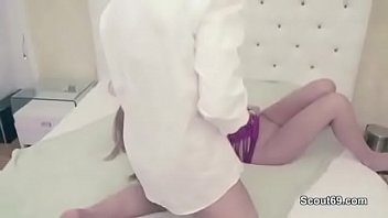 Preview 2 of Cockold Legs - Petite German Teen Seduce to Fuck with Older Man on Birthday