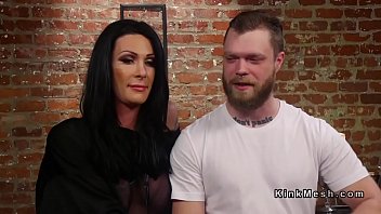 Preview 2 of Popping Cherry Virgin - Busty tranny anal bangs officer in bed