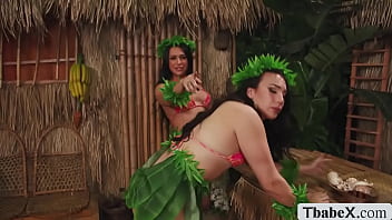 Preview 1 of Fatyaunry - Cute guy stranded in island and fuck two shemale