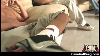 Preview 1 of Oh Sit My Mom Hot Mom - Ebony Babe Sucks Group Of White Guys 15