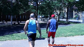 Preview 1 of Cewe Bercadar Sex - Athletic black hunk spitroasted in ebony trio