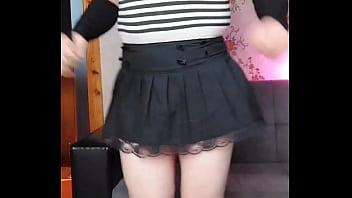 Preview 4 of Shy Sweet Teen - Boy to girl shemale blue skirt white legs