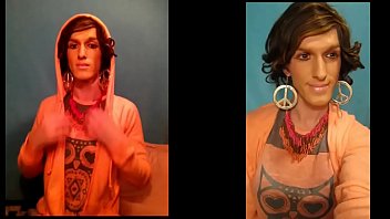 Preview 1 of Beby Teen Girl - Big dick shemale in orange