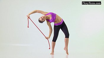 Preview 1 of Prolapse Latex Gloves - Tonya the hot gymnast makes incredible poses