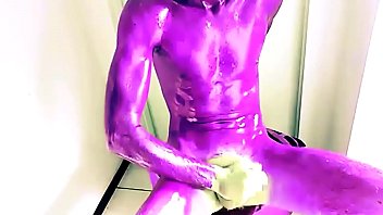 Preview 3 of Three Lesbian In Tarrace Magma - Purple boy making it rain