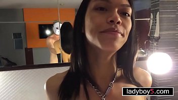 Preview 1 of Riwebcamina - Teen ladyboy in chains blowjob and anal doggystyle pumped