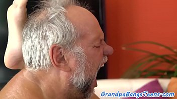 Preview 4 of Teens In Tan Pantyhose - Skinny teen jizzed on by seniors hard dick