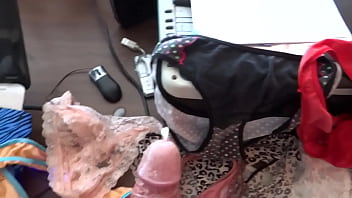 Preview 2 of Indian Gril Sexy - Big cumshots in the used panties of a beautiful stepmother,  she always finds them bathed in milk